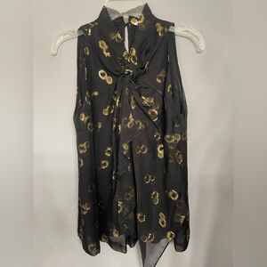 Diane Von Furstenberg Black and Gold Silk Morana Sleeveless Top Gem Jacquard  0